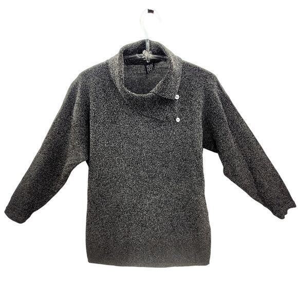 Helen HSU N.Y. Vintage Gray Speckled Knit Button Cowl Neck Lagenlook Sweater - Picture 1 of 11